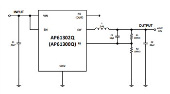 Applikations-Schaltungsdiagramm - Diodes Incorporated AP61300Q/AP61302Q Synchrone Abwärtswandler